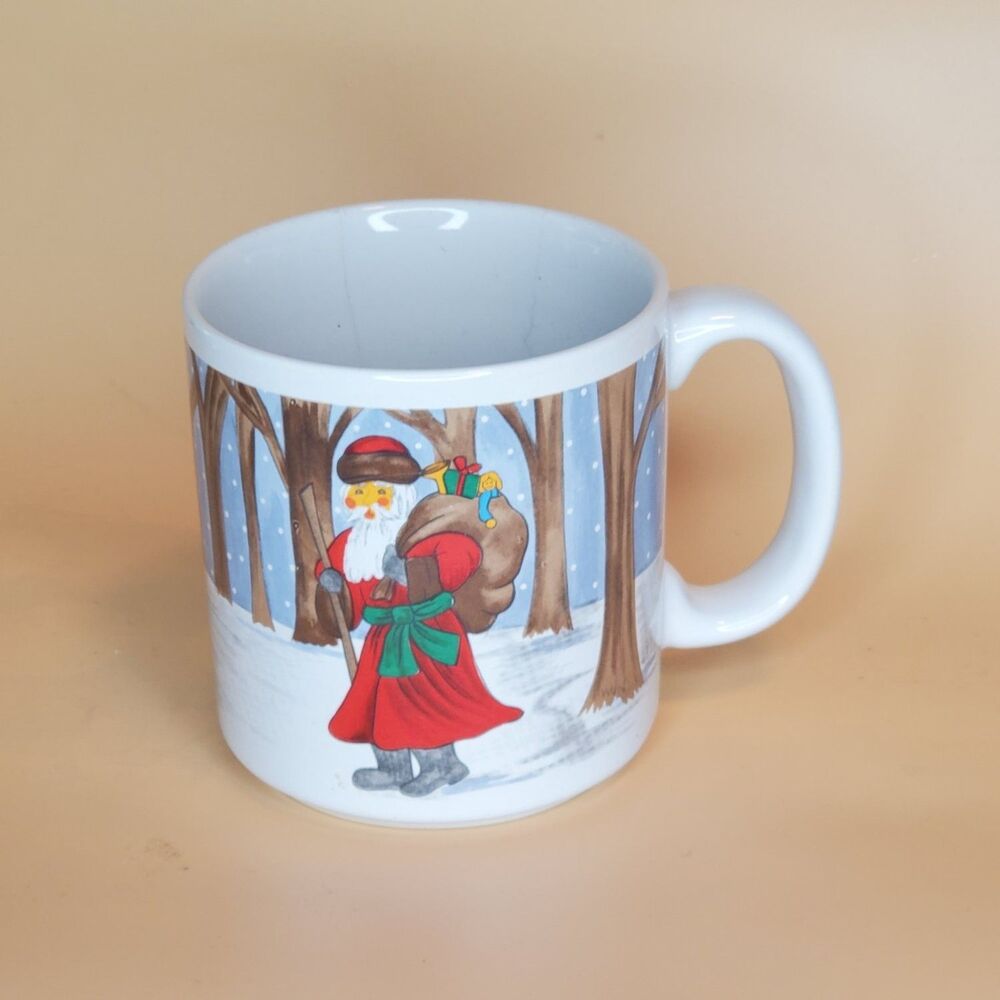 Vintage 1990 Grant Howard Santa Claus Christmas Coffee Mug Winter Woods Holiday